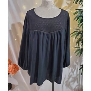 Old Navy NWT Lace Puff Sleeve Scoop Neck Blouse Top Womens Size XXL Black Goth